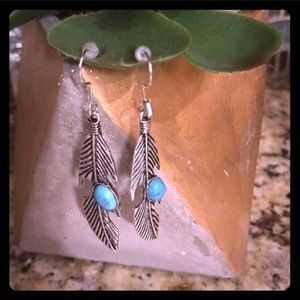 NWT Silver & Turquoise Feather Earrings